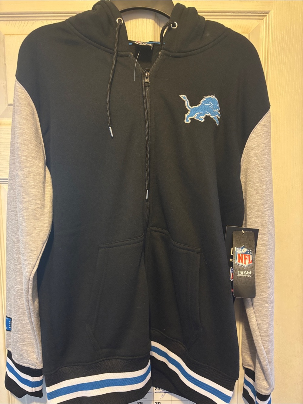 NFL Black and Gray Team Apparel Detroit Lions Zip Up Hoodie Nwts